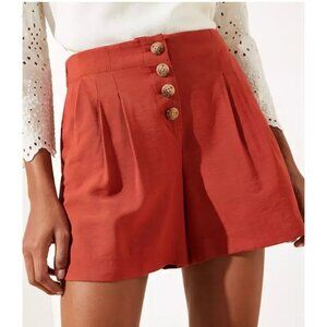 Loft Womens Red Button-Front Linen Blend Shorts Size S